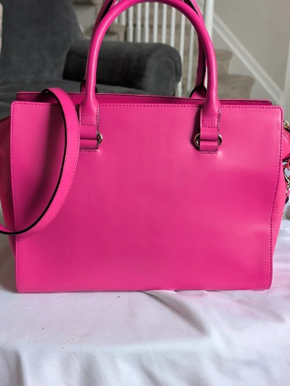 kate spade Hot Pink Leather Satchel with Orange Zip Accent